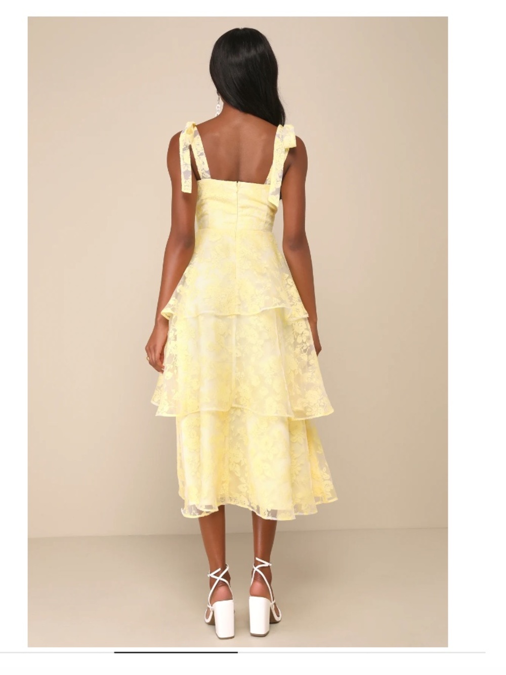 Yellow Burnout Tie-Strap Bustier Midi Dress - Picture 2 of 3